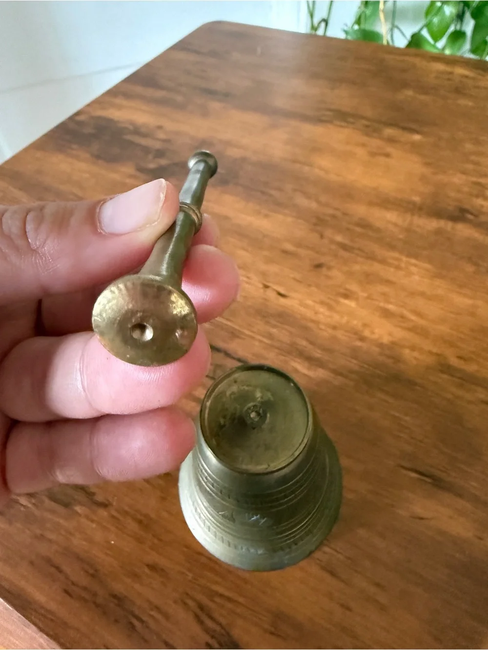 Brass Table Bell with Striker - Antique-Style Brown Finish